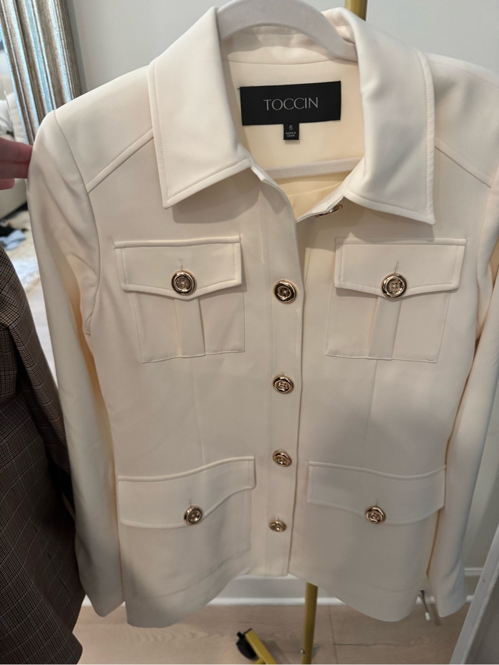 Toccin Cream Button-Front Blazer Jacket with Gold Buttons